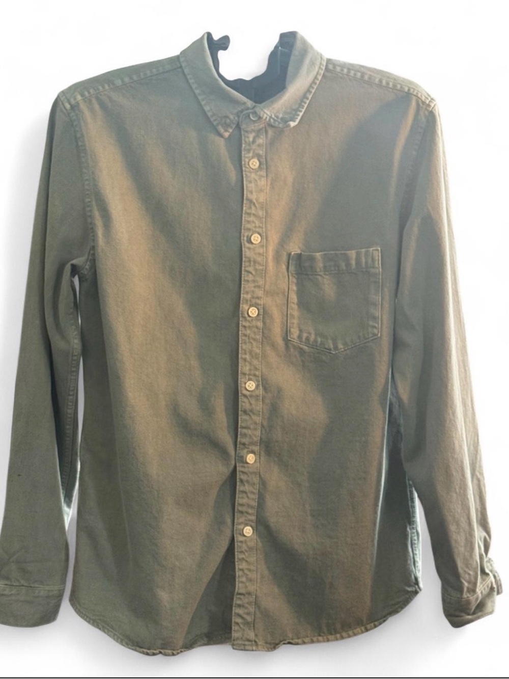 Zara Men’s Medium Gray Washed Denim Button Up Long Sleeve Shi